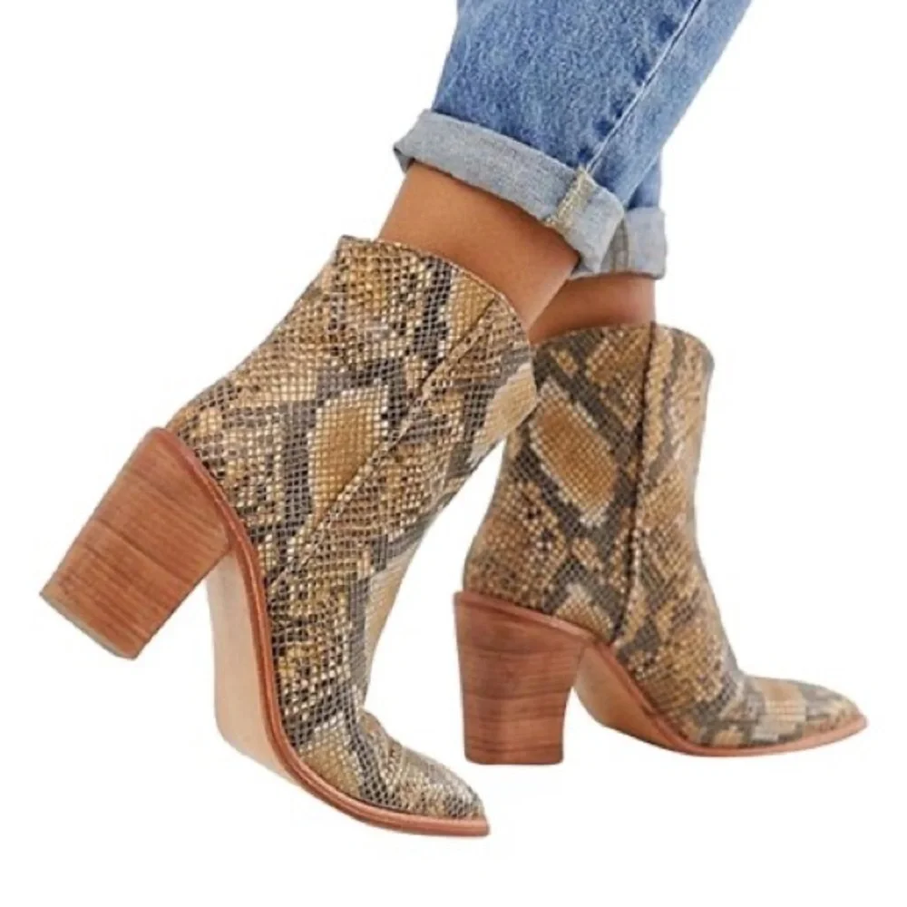 FREE PEOPLE Barclay Leather Snake-Embossed Western Boots 41 (11)